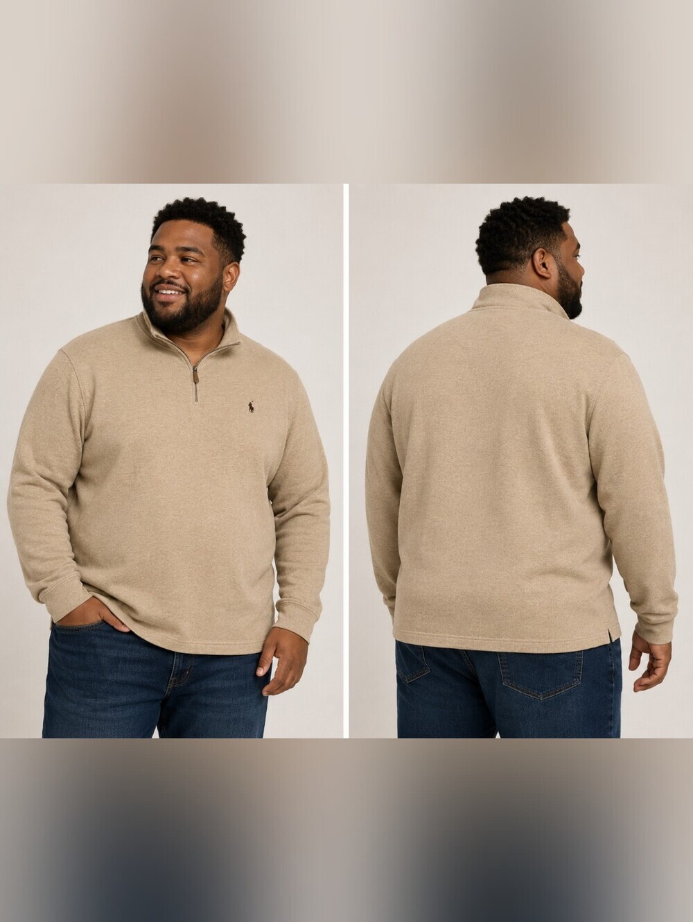 Polo Ralph Lauren Men's Tan Quarter Zip Sweater Men's XXL 100% Cotton Neutral